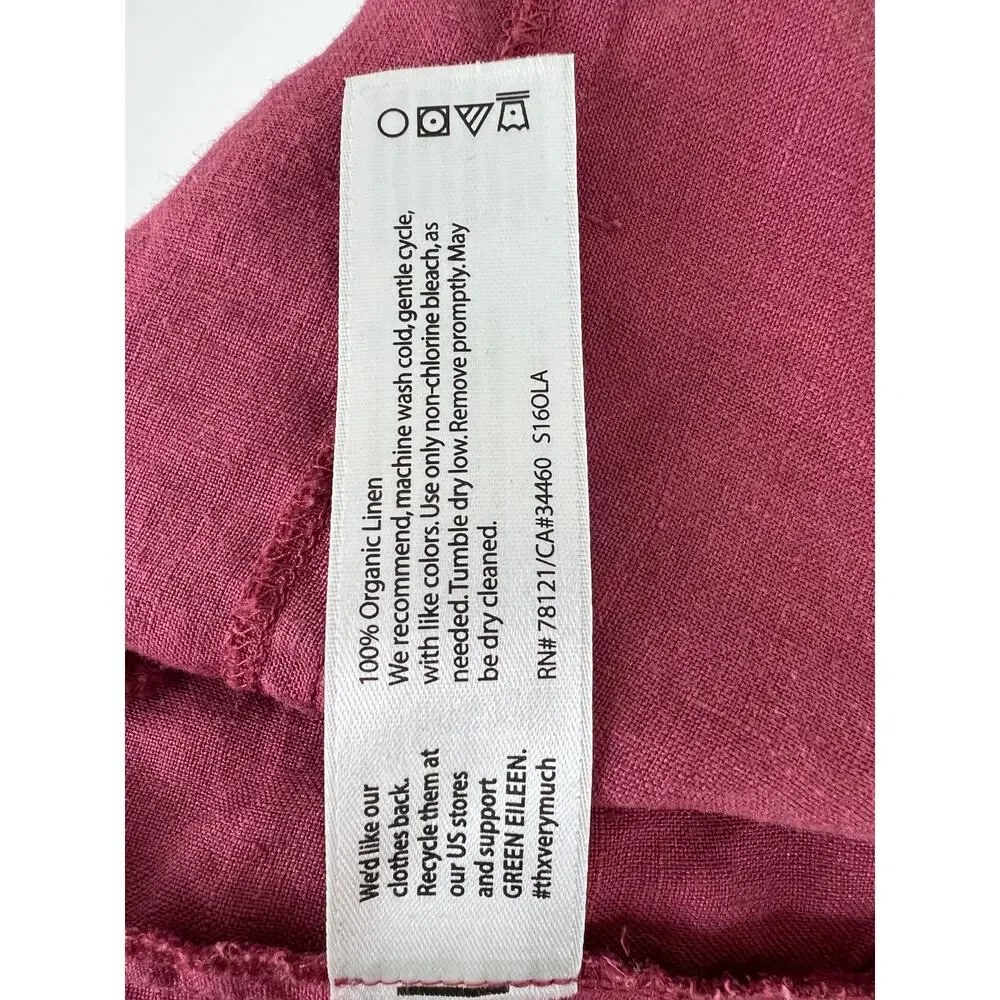 Eileen Fisher Red Scoop Neck Batwing Sleeve Women's Organic Linen Shift Dress L